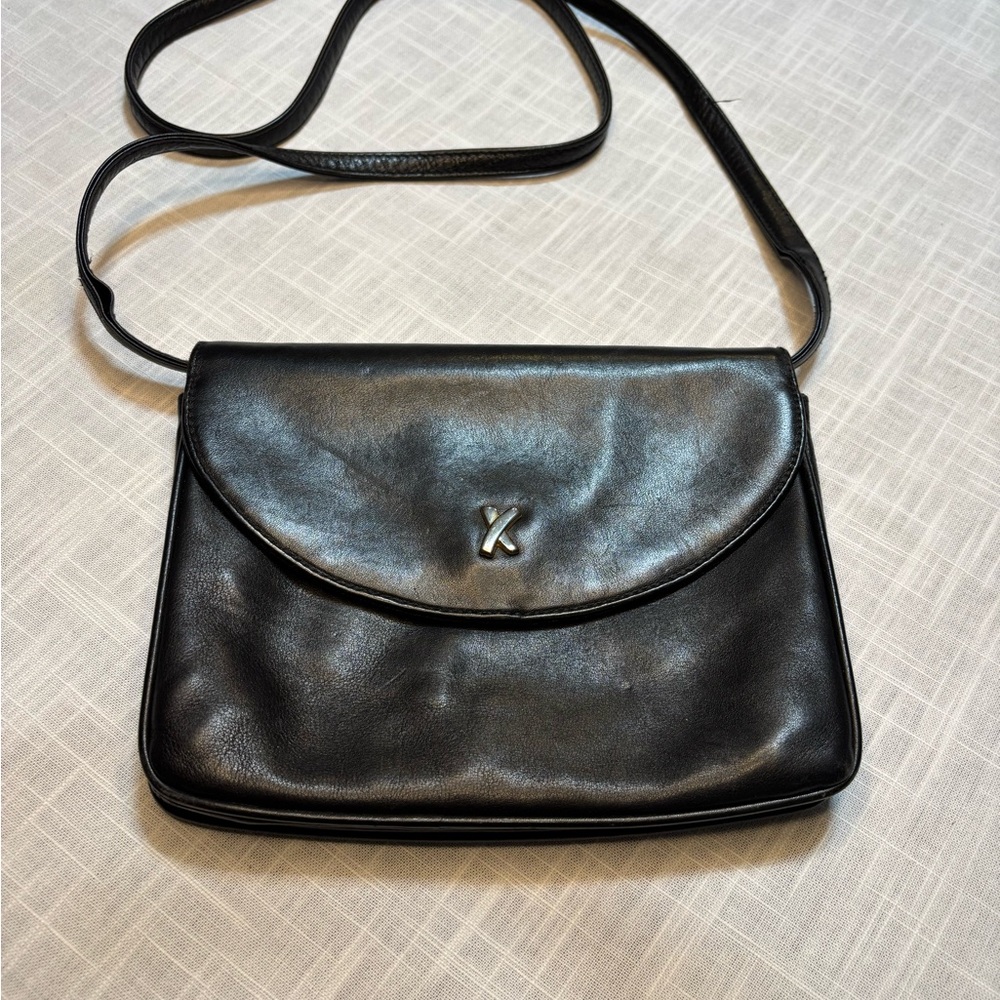 Black Leather Crossbody with Gold Accent